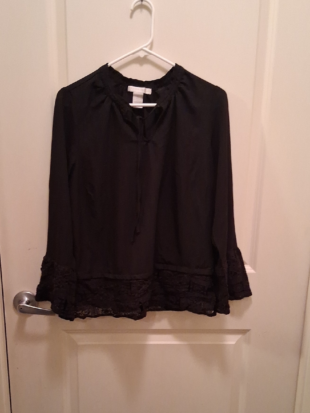 Design History Black Lace-Trim Peasant Blouse